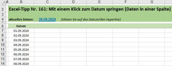 Excel-Tipp 161 Per Hyperlink zum aktuellen Tagesdatum